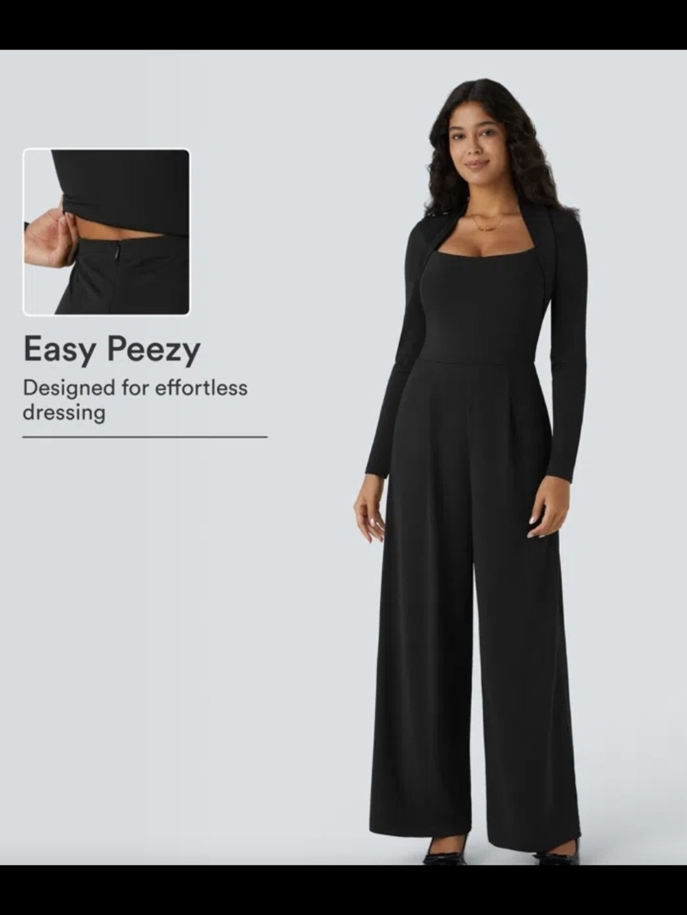 Halara Long Sleeve Wide Leg Wedding Stretchy Easy Peezy Small Reg. Black #064